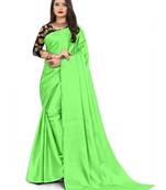 Sea Green Rich Satin Traditional Wear Plain Saree With Blouse