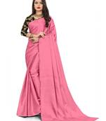 Light Pink Rich Satin Traditional Wear Plain Saree With Blouse