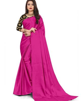 Violet Rich Satin Traditional Wear Plain Saree With Blouse 1