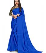 Blue Rich Satin Traditional Wear Plain Saree With Blouse