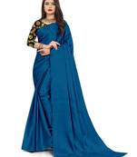 Rama Blue Rich Satin Traditional Wear Plain Saree With Blouse
