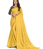 Light Yellow Rich Satin Traditional Wear Plain Saree With Blouse