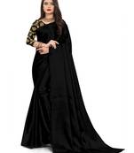 Black Rich Satin Traditional Wear Plain Saree With Blouse