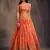 Orange Zari and sequins Embroidered organza semi stitched lehenga