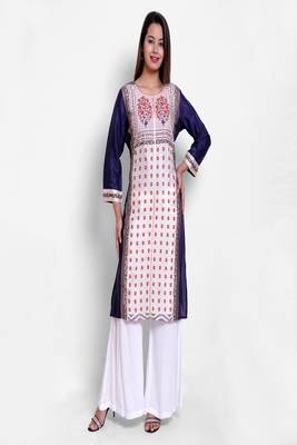 Navy-blue woven art silk kurtas-and-kurtis 1