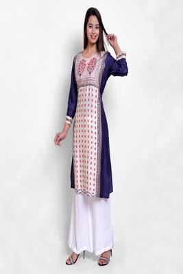 Navy-blue woven art silk kurtas-and-kurtis 4