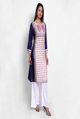 Navy-blue woven art silk kurtas-and-kurtis 5