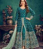 Teal embroidered art silk salwar