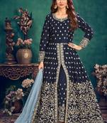 Navy-blue embroidered art silk salwar