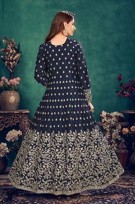Navy-blue embroidered art silk salwar 3