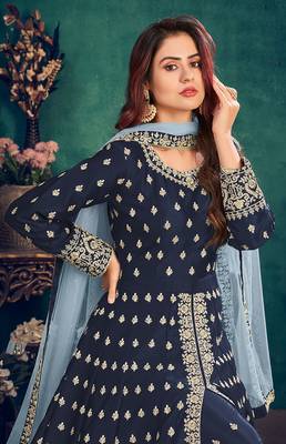 Navy-blue embroidered art silk salwar 4