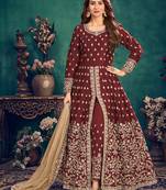 Red embroidered art silk salwar