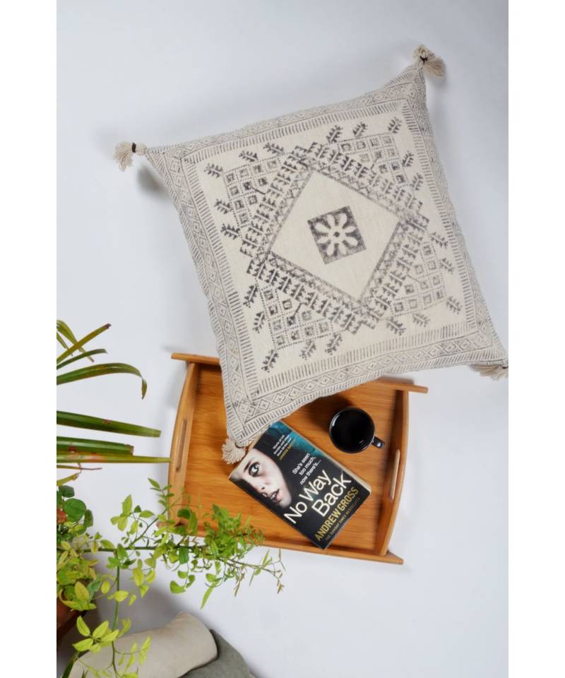 Grey Cotton Hand Block Printed Cushion Cover (Set of 2)