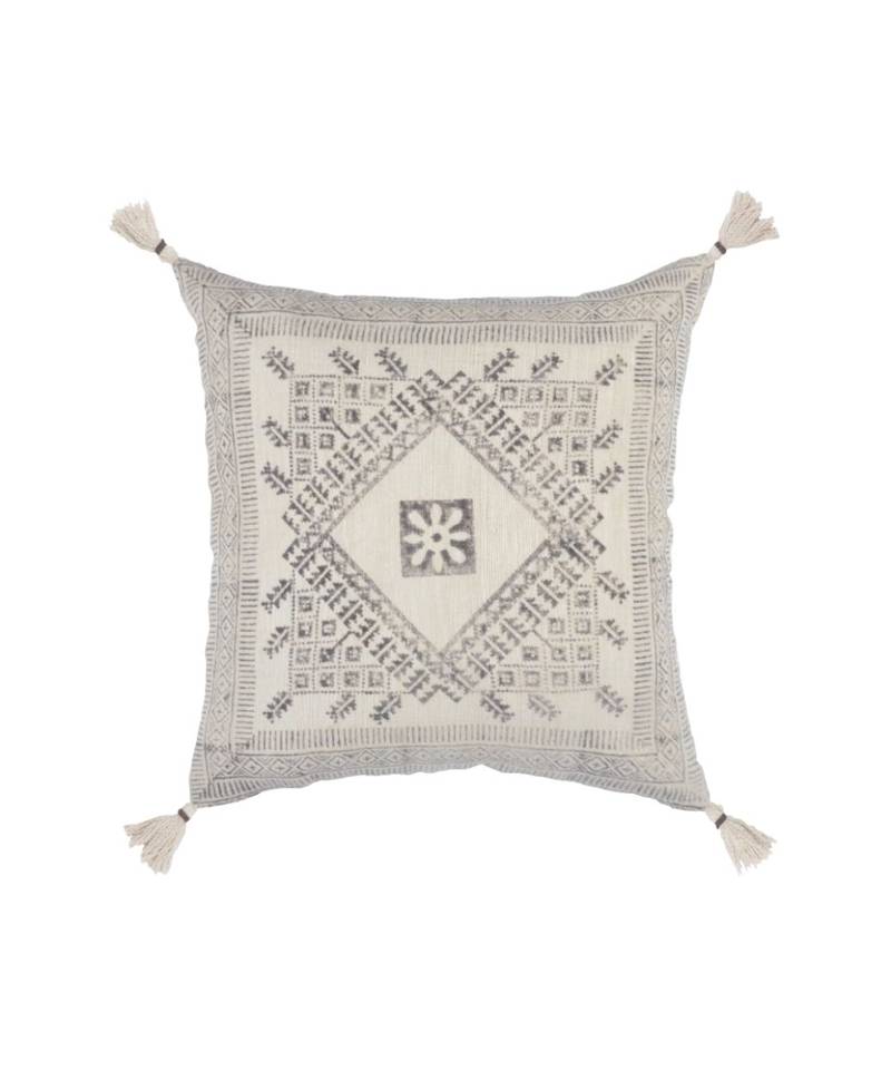 Grey Cotton Hand Block Printed Cushion Cover (Set of 2)