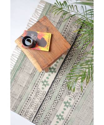 black Cotton Hand Block Printed Rug 1