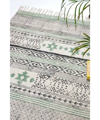 black Cotton Hand Block Printed Rug 3