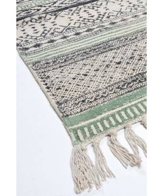 black Cotton Hand Block Printed Rug 4