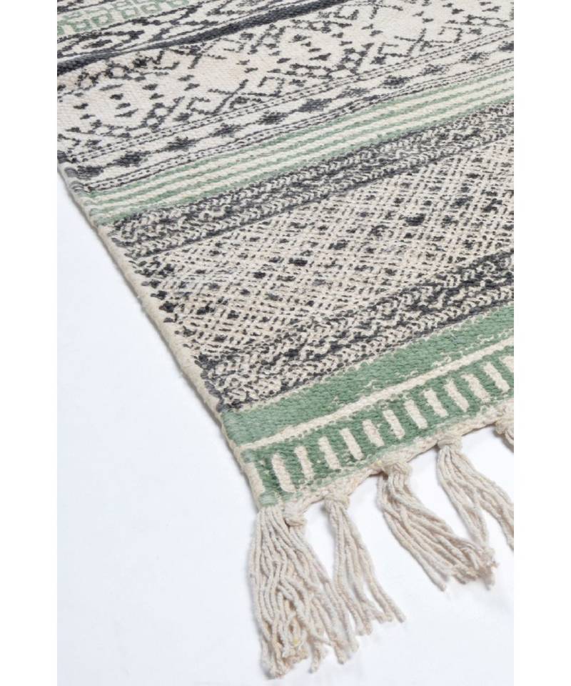 black Cotton Hand Block Printed Rug