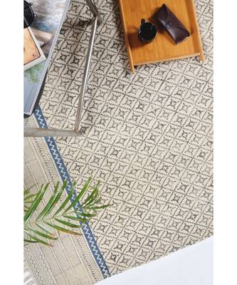black Cotton Hand Block Printed Rug 1