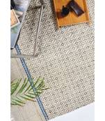 black Cotton Hand Block Printed Rug