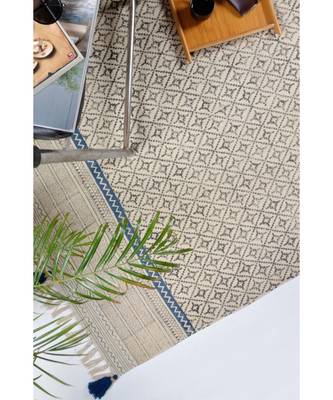 black Cotton Hand Block Printed Rug 2