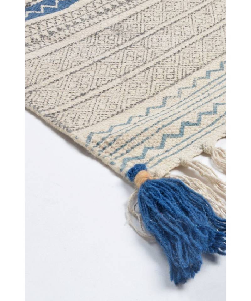 black Cotton Hand Block Printed Rug