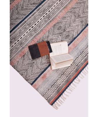 black Cotton Hand Block Printed Rug 1