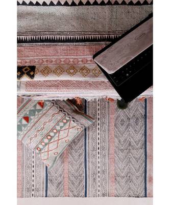 black Cotton Hand Block Printed Rug 2