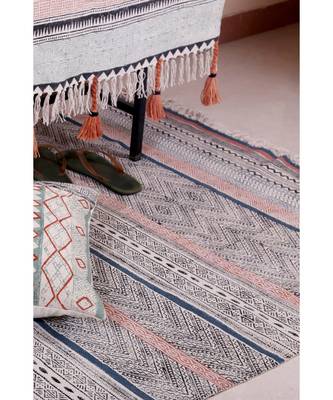 black Cotton Hand Block Printed Rug 3