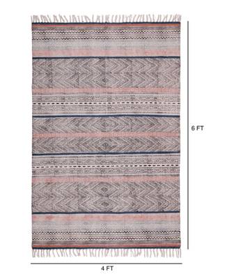 black Cotton Hand Block Printed Rug 4