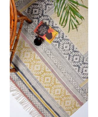 black Cotton Hand Block Printed Rug 1