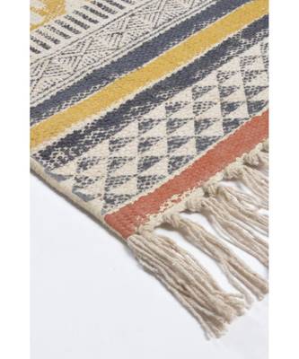 black Cotton Hand Block Printed Rug 2