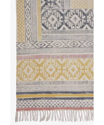 black Cotton Hand Block Printed Rug 3