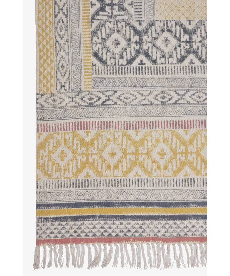 black Cotton Hand Block Printed Rug