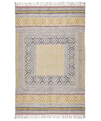 black Cotton Hand Block Printed Rug 4
