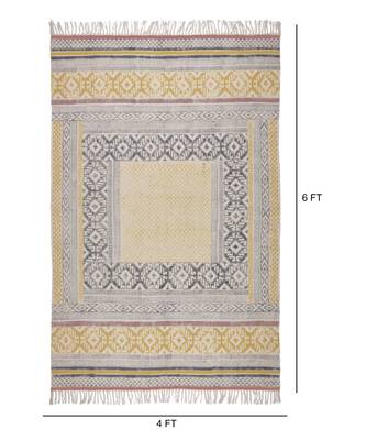 black Cotton Hand Block Printed Rug 5