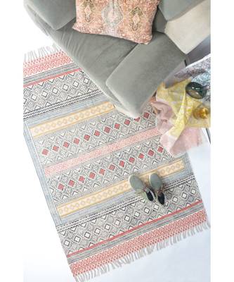 black Cotton Hand Block Printed Rug 1