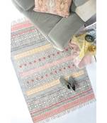 black Cotton Hand Block Printed Rug