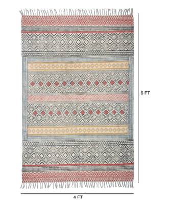 black Cotton Hand Block Printed Rug 5