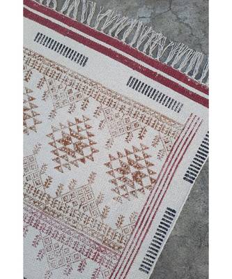 black Cotton Hand Block Printed Rug 1