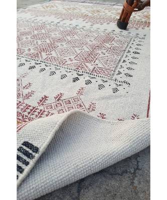black Cotton Hand Block Printed Rug 2