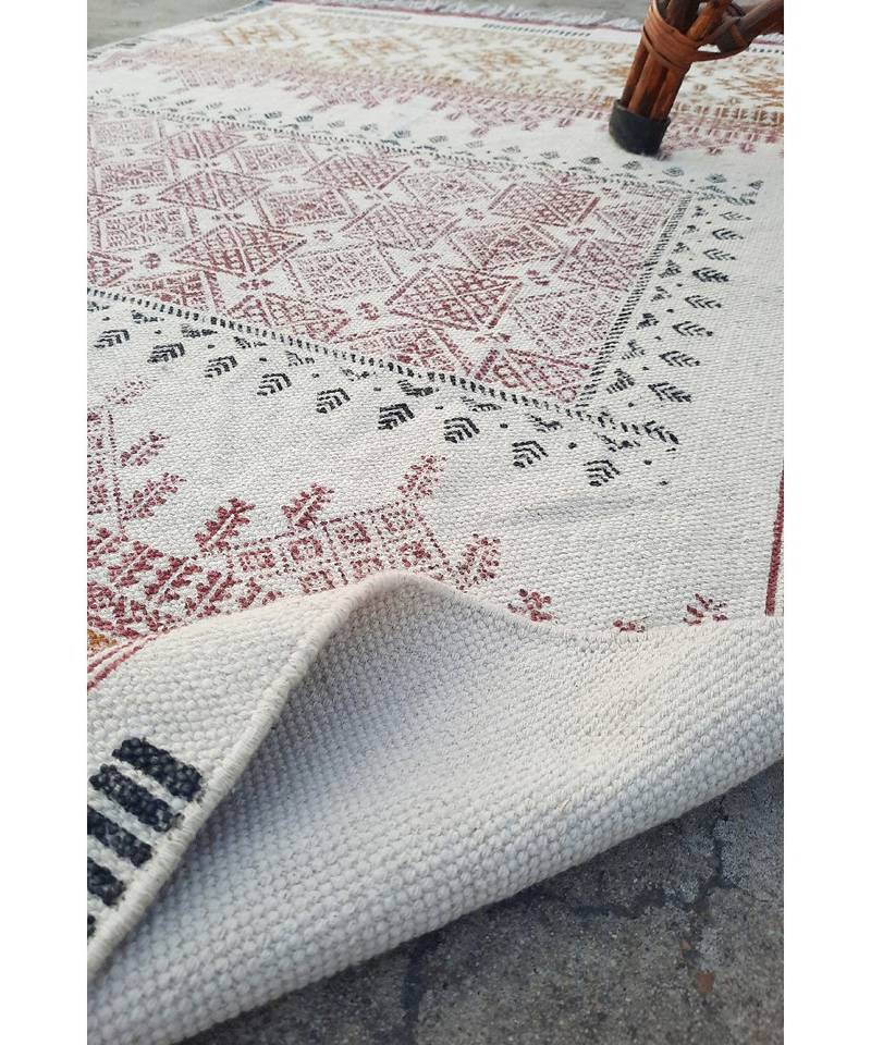 black Cotton Hand Block Printed Rug