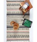 black Cotton Hand Block Printed Rug