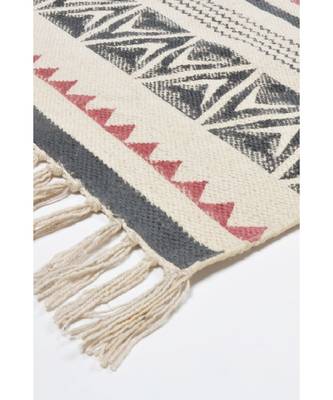 black Cotton Hand Block Printed Rug 3