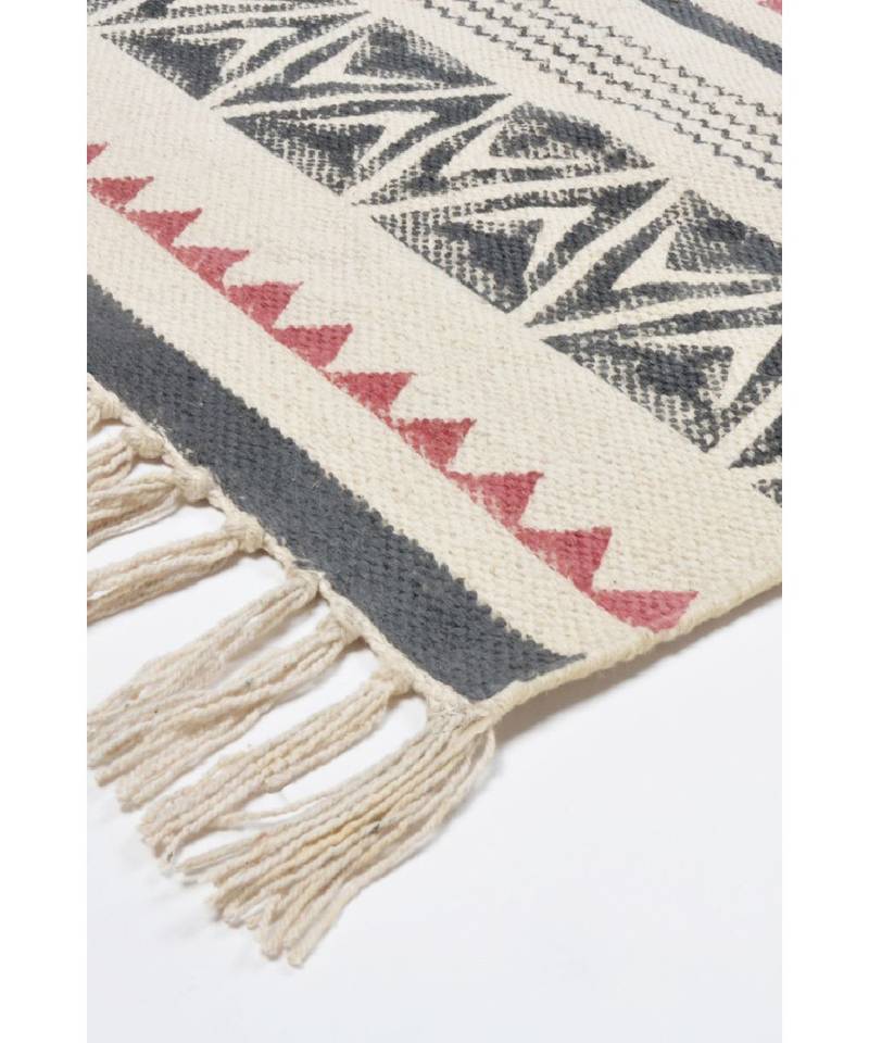 black Cotton Hand Block Printed Rug