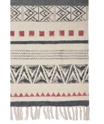 black Cotton Hand Block Printed Rug 4