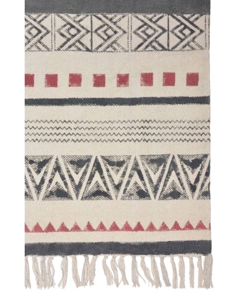 black Cotton Hand Block Printed Rug