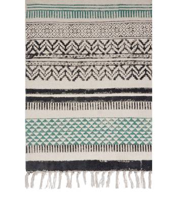 black Cotton Hand Block Printed Rug 3