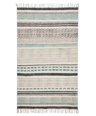 black Cotton Hand Block Printed Rug 4