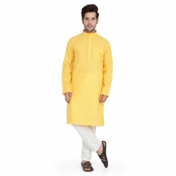 Yellow cotton plain stitched   kurta &    pyjama 2